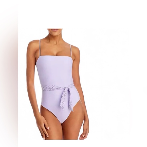 AQUA Bandana Belted One-Piece Swimsuit Size Large Purple New - Picture 1 of 7